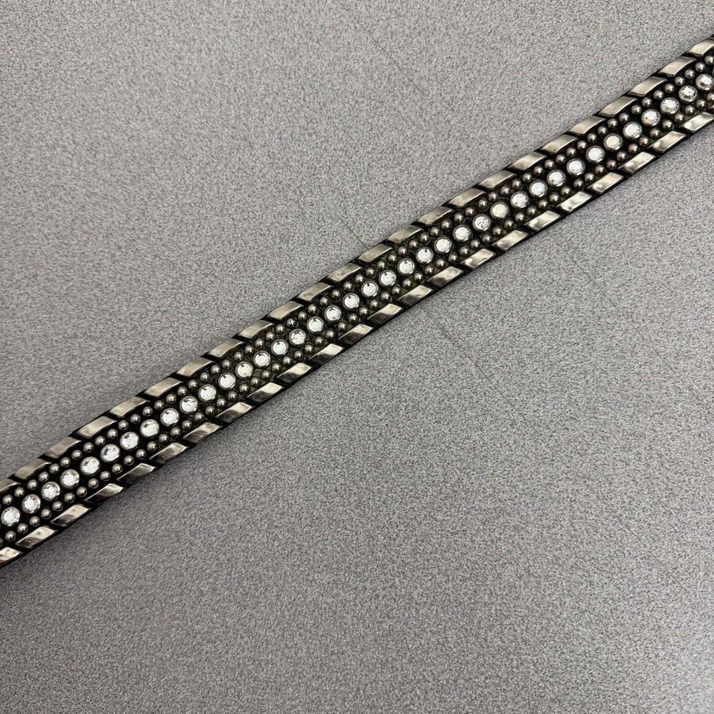 BB Simon Belt Womens 34 Black Studded Rhinestone Leather Western Silver Kippys - Picture 5 of 8